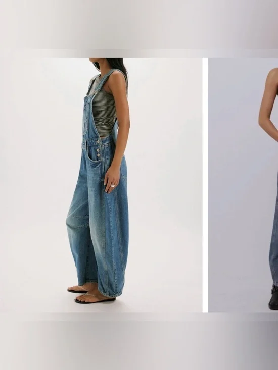 NWOT Free People We The Free Good Luck Barrel Overalls Ultra Light Beam - SMALL - Picture 5 of 11